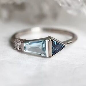 Unique Geometric Blue Zircon Ring Statement Modern
